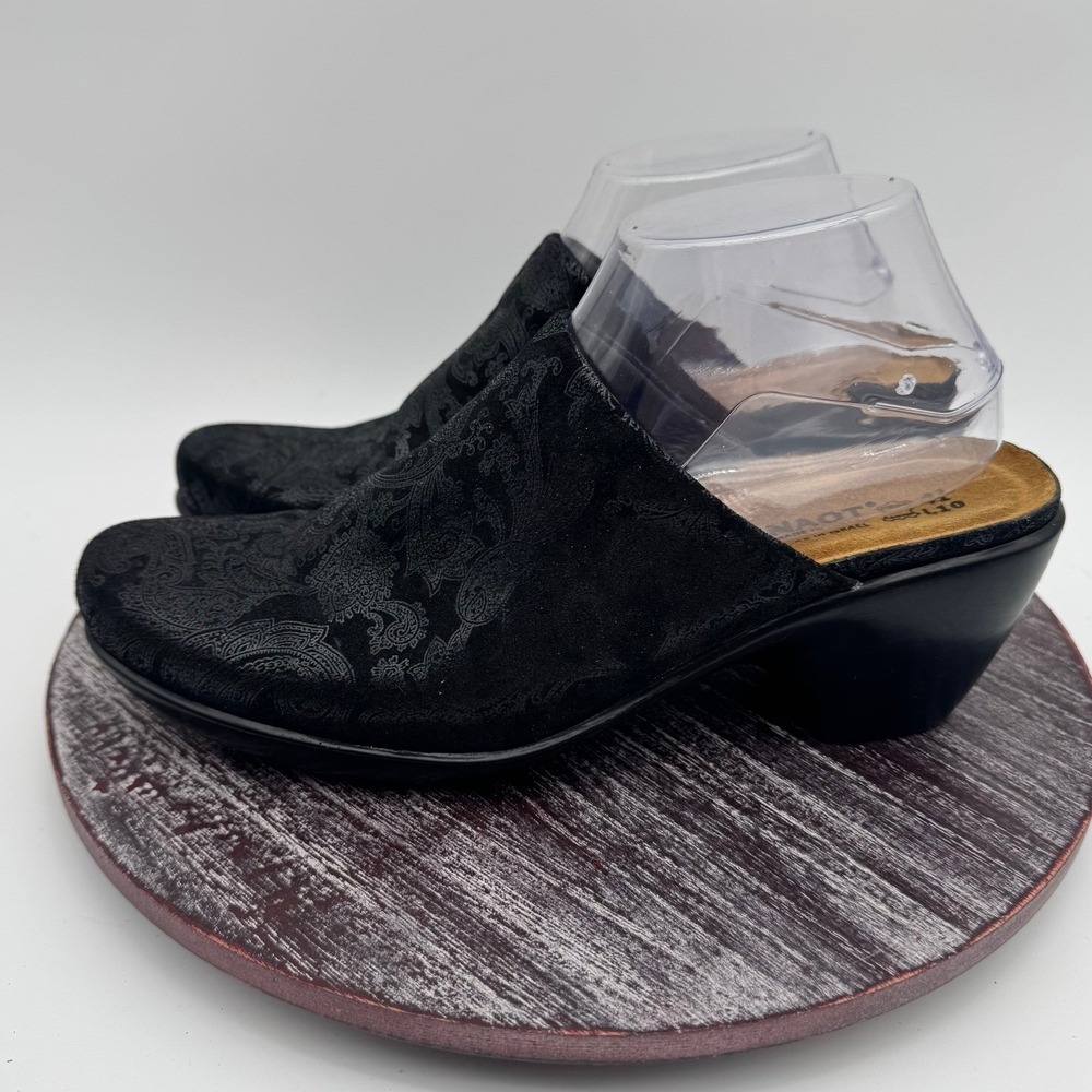 Naot Mules Women 41 US 10 Dream Lace Clog Embossed Leather Comfort Slip On Black
